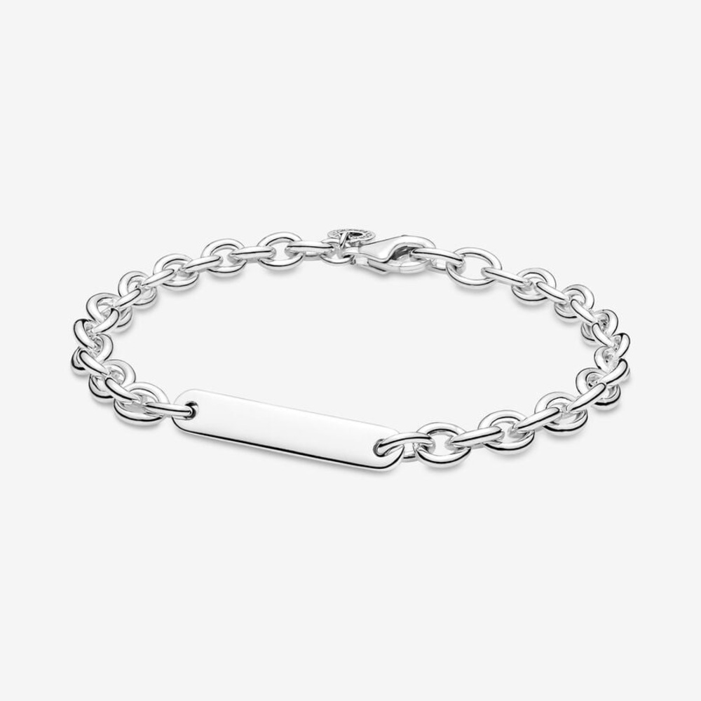 NEW Engravable Bar Link Bracelet - Sterling Silver - Size 7.9 inch